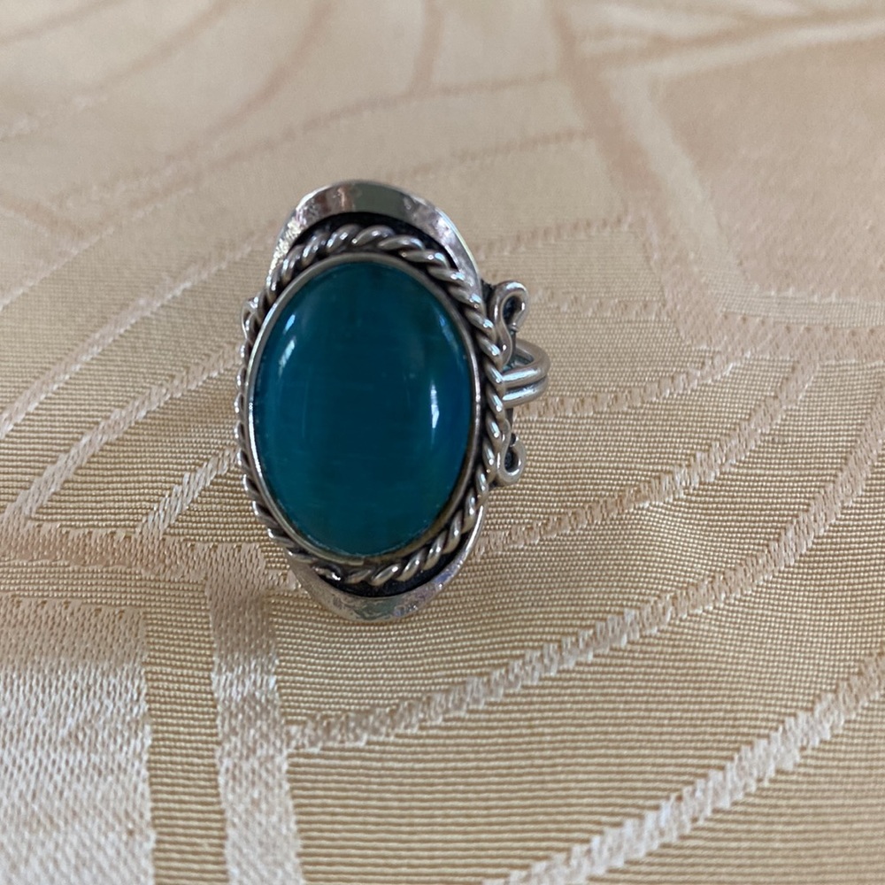 Adjustable Sterling Silver Ring With Shimmering B… - image 1